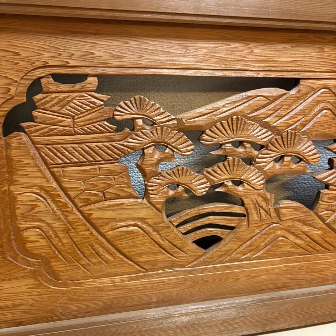 欄間 芸術 木製彫刻アートパネル 松の木 城
