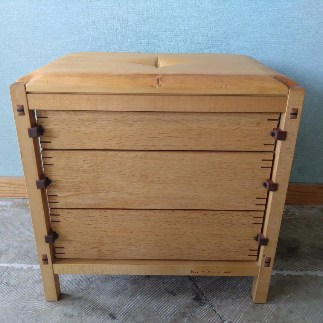 木製　スツール　引き出し付　組み木