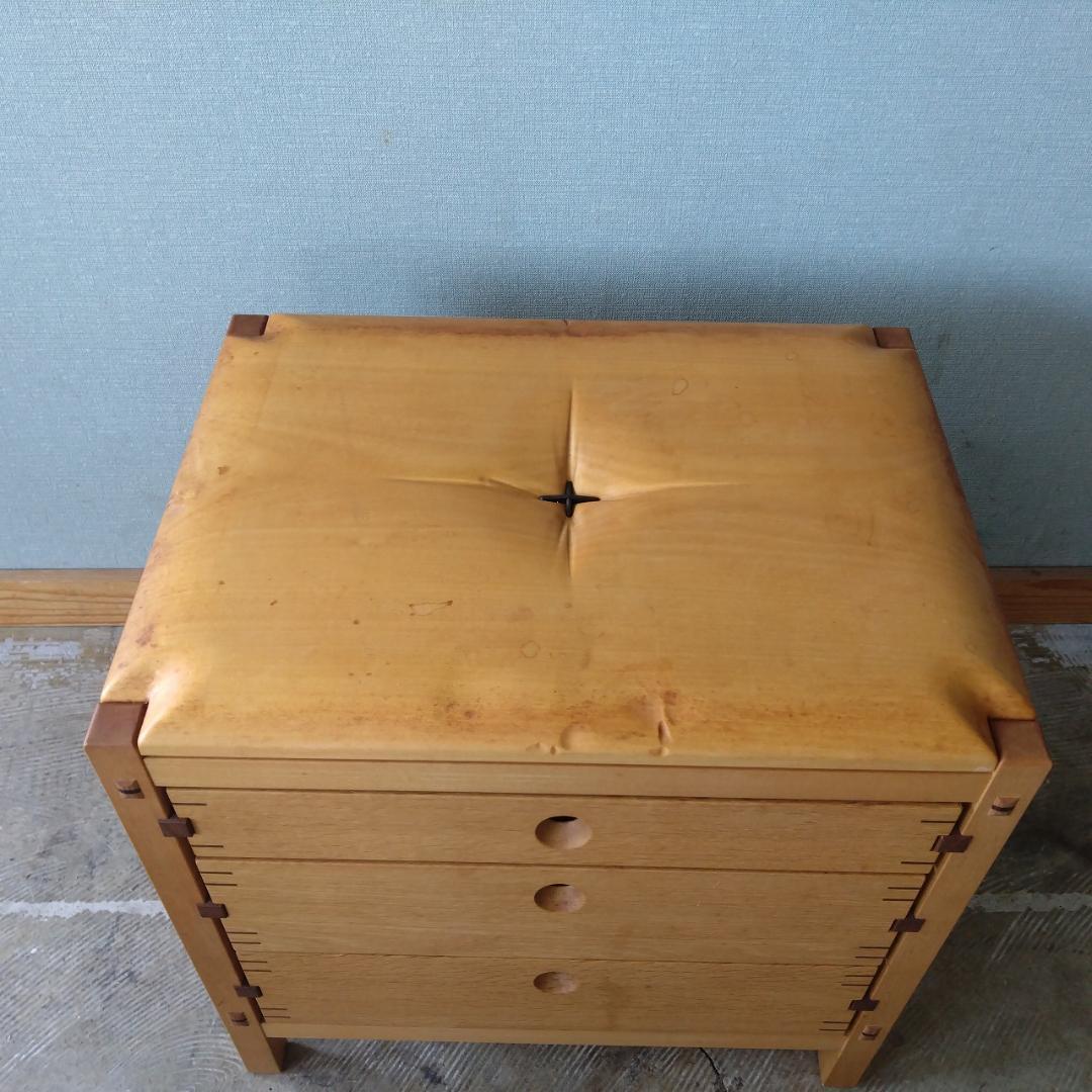 木製　スツール　引き出し付　組み木