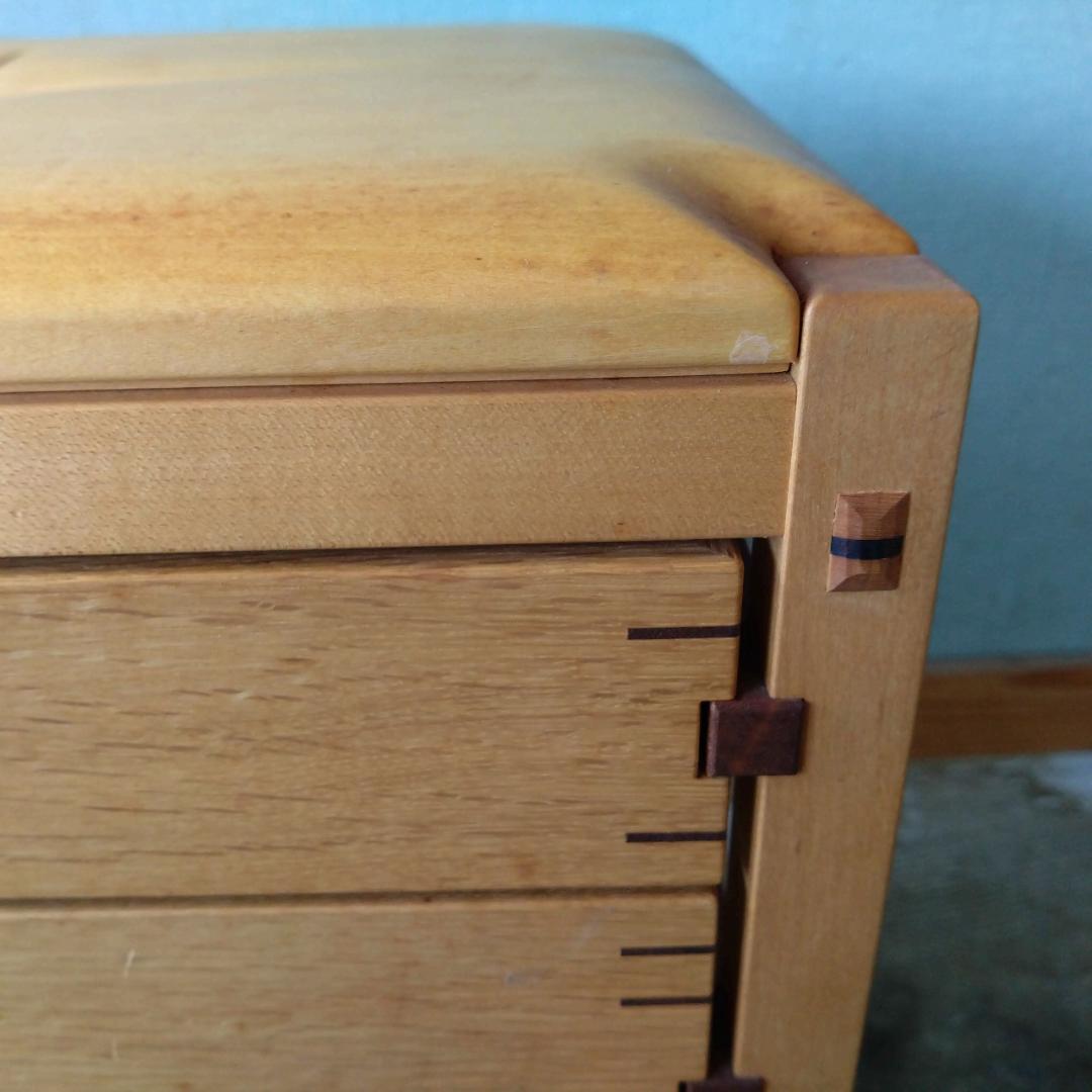 木製　スツール　引き出し付　組み木