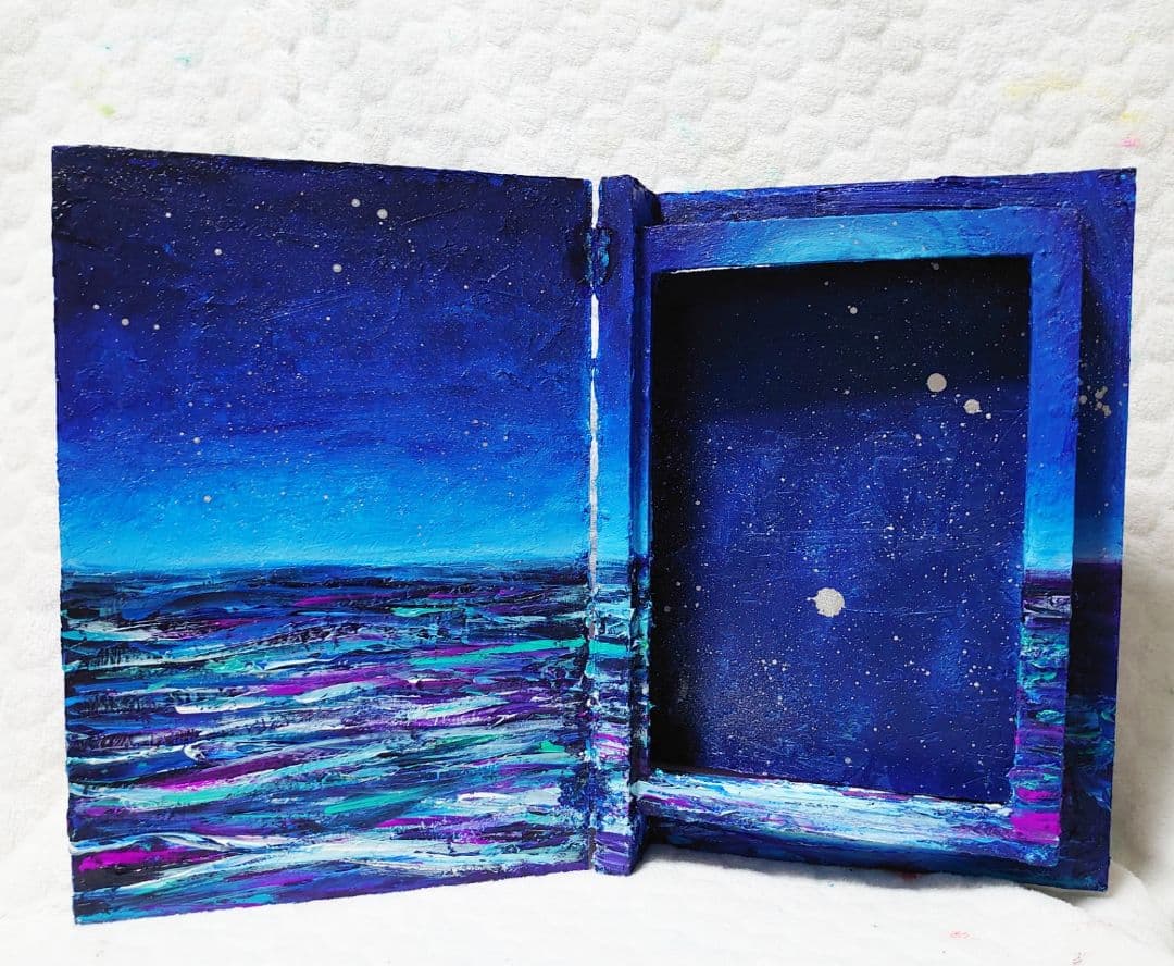 油絵 絵画 ブックボックス【夜の海】