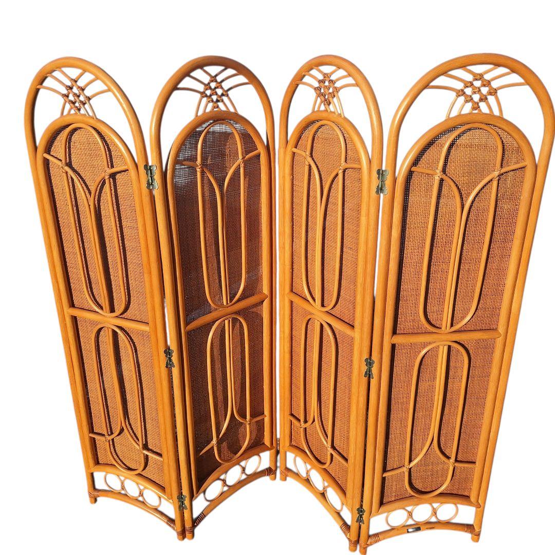 KOIZUMI ラタン衝立 4連 高さ150cm 廃盤 希少 小泉産業製 衝立