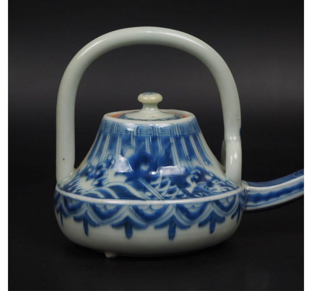 送料無料 江戸期嘉永6年（咸豊年相当）青華銚子/茶注（長口茶壷）完品