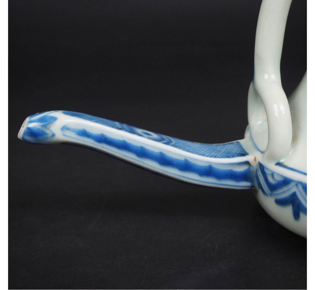 送料無料 江戸期嘉永6年（咸豊年相当）青華銚子/茶注（長口茶壷）完品