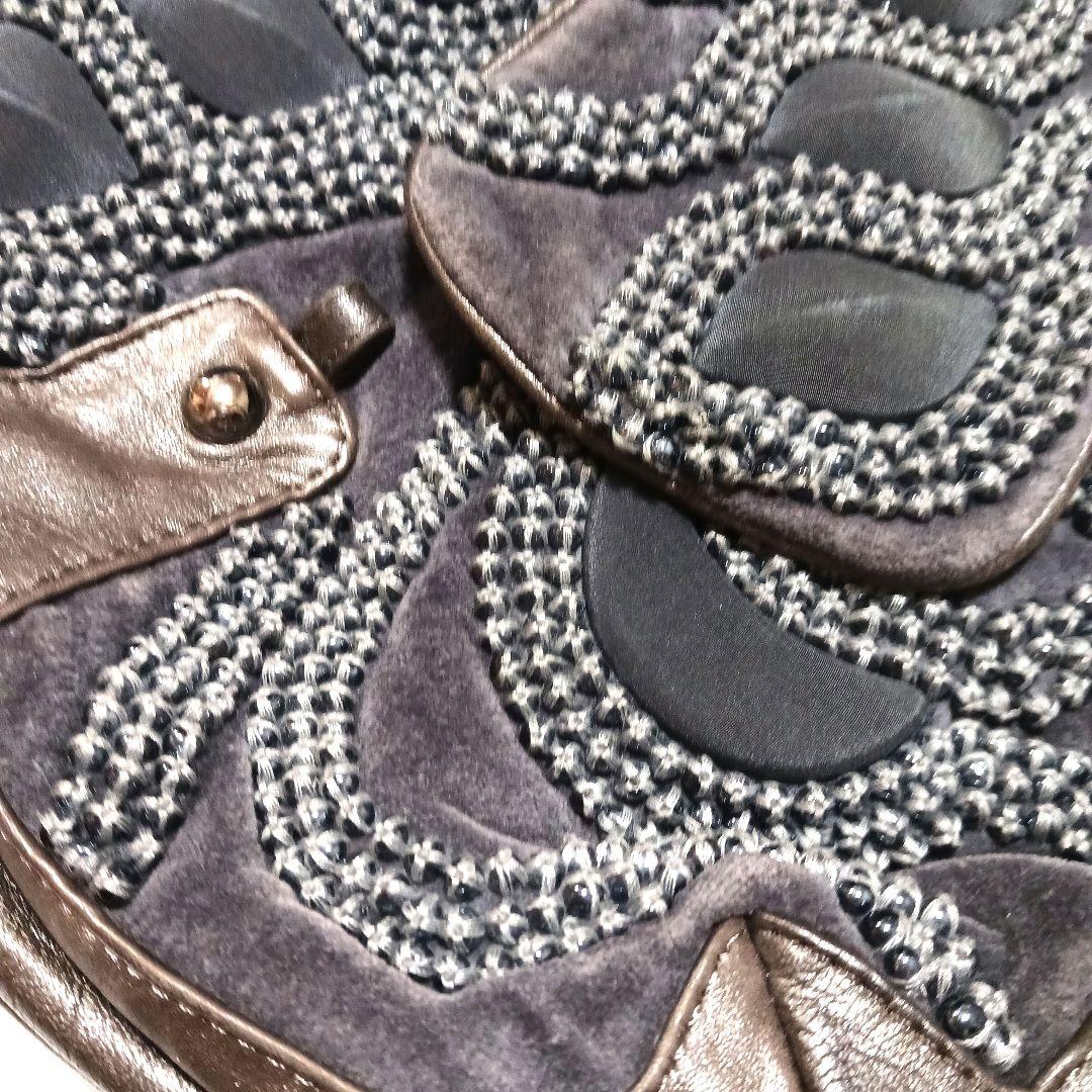 最終値下げ！ジャマンピエッシュビーズ装飾付きグレーショルダーバッグ