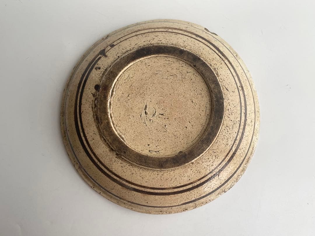 骨董 アンティーク 絵瀬戸 絵志野 鳳凰唐草文様 行燈皿 丸皿 石皿