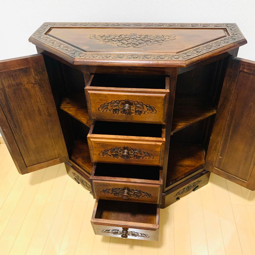 木彫刻 チェスト 引き出し 4段 サイドボード キャビネット