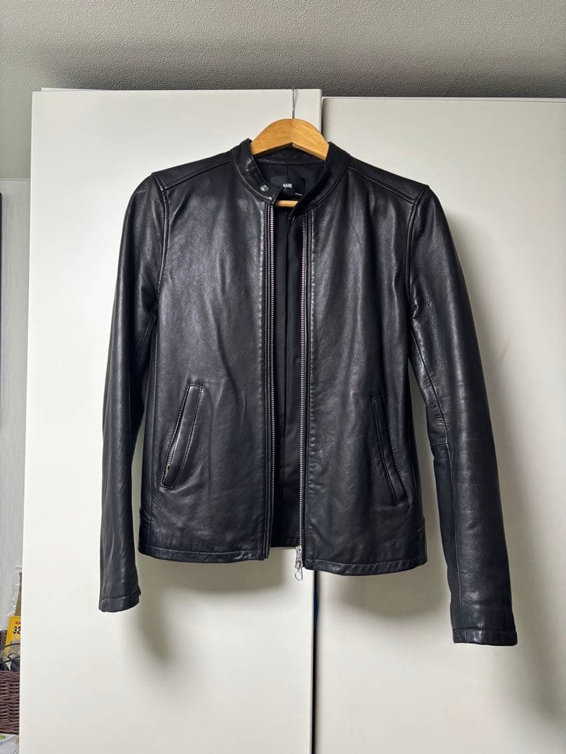 HARE ブラックレザーシングルライダースジャケット M