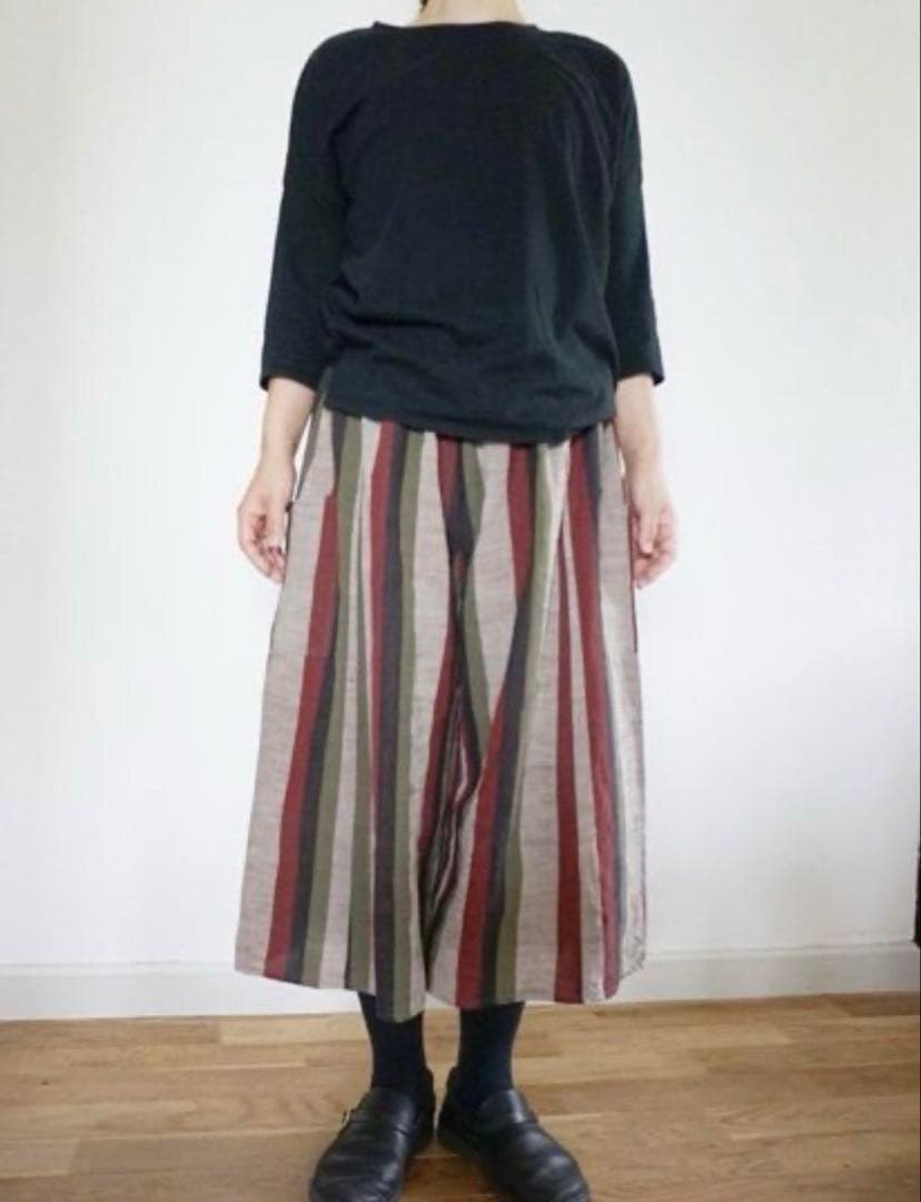 新品☆ヤンマ産業 yamma☆会津木綿 キュロット ロング+5cm丈 さかえ縞
