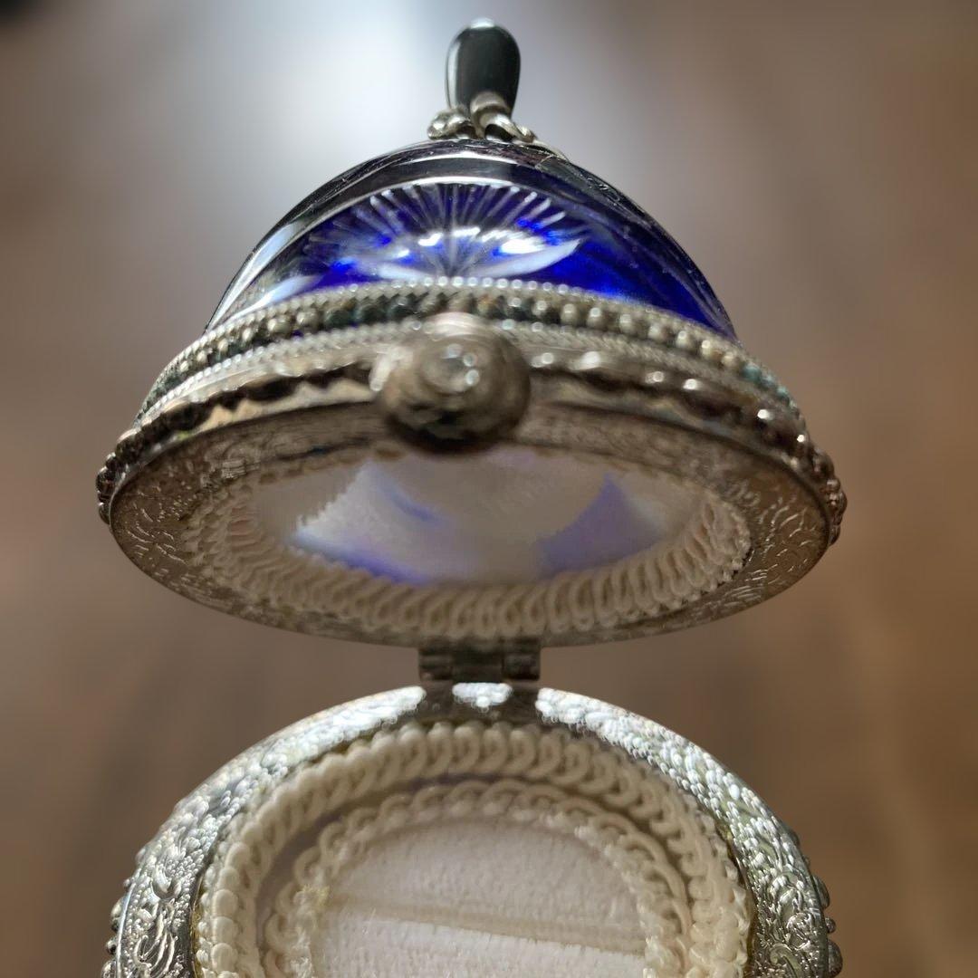 アンティーク⭐️コバルトブルー切子ガラス⭐️オルゴール付きリング