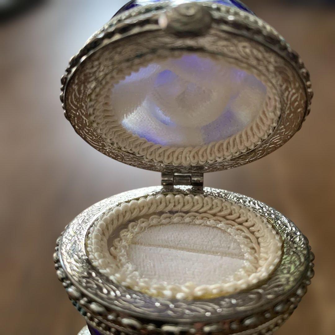 アンティーク⭐️コバルトブルー切子ガラス⭐️オルゴール付きリング