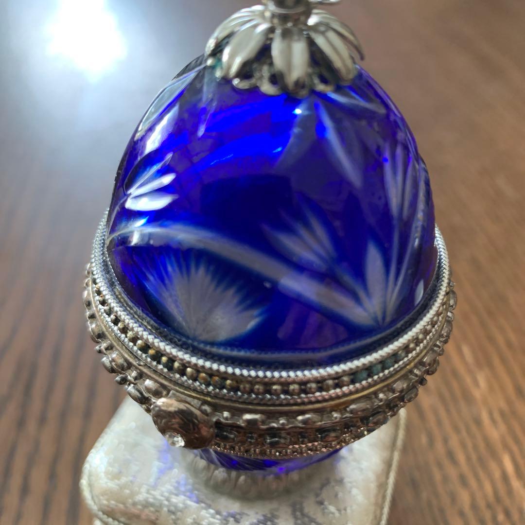 アンティーク⭐️コバルトブルー切子ガラス⭐️オルゴール付きリング
