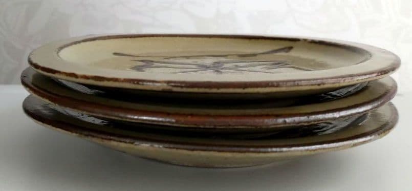 富本憲吉自作】土焼鉄描銅彩葡萄模様皿 3枚セット