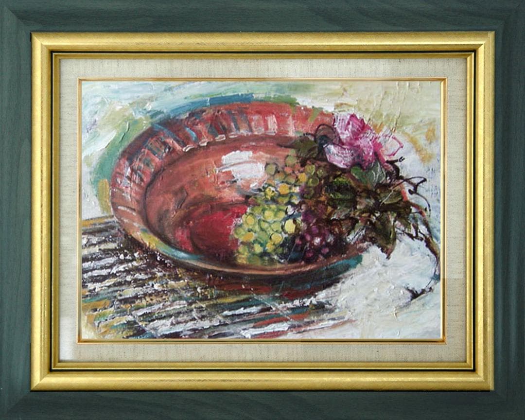 油絵 菅家令子 絵画インテリア 額付(銀) F4-110502 静物 フルーツ 絵画