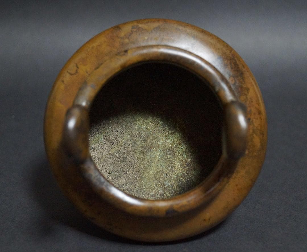 清 名古斎 款 古銅製琴炉 双耳鼎足 香炉 銅爐 茶道具/