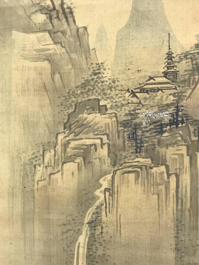 作者不明/楼閣山水図/山水図/古画/掛軸/名家伝来/AD-286