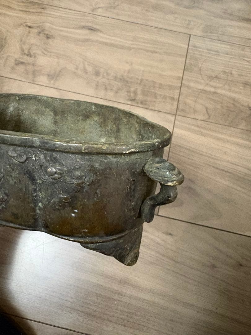 銅器　小振り　水盤　砂鉢　華道　花器　煎茶道具　茶室　花鳥図 古銅製 時代物