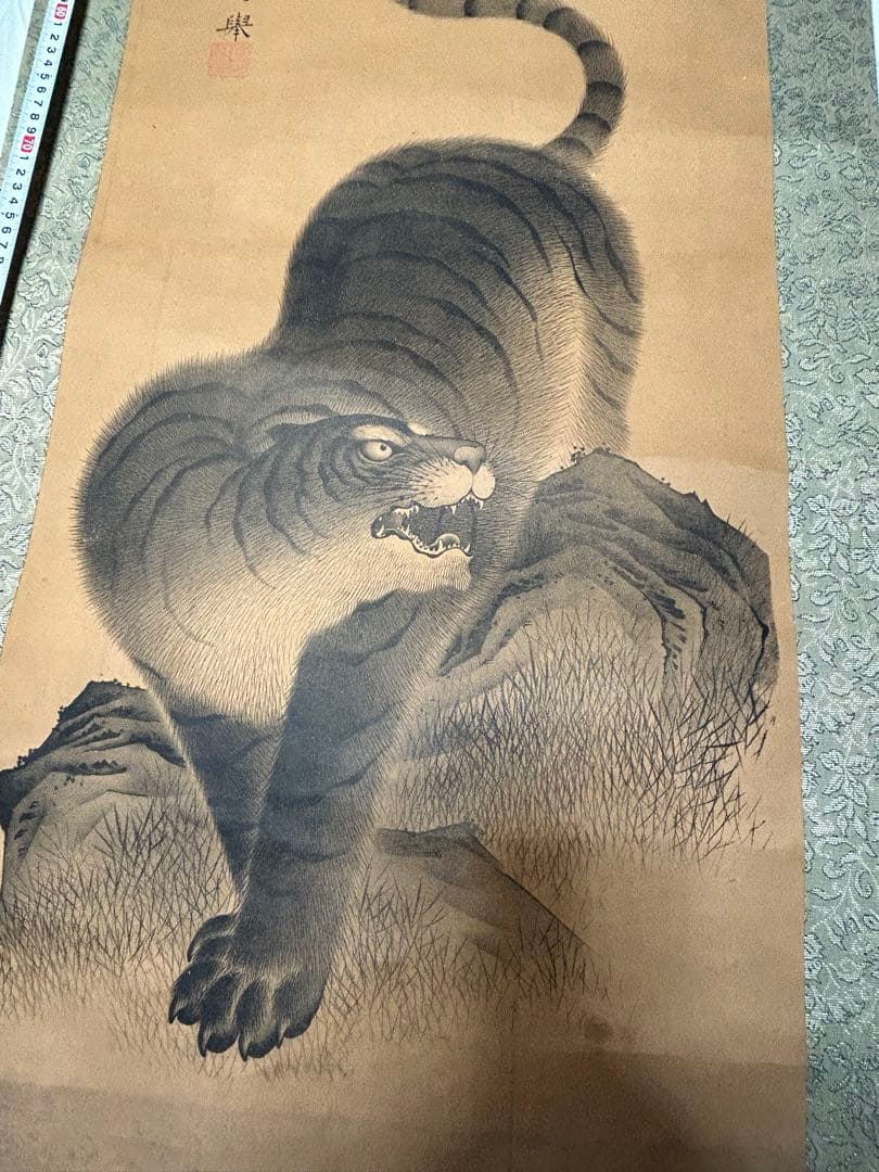 掛軸 日本画 虎図 肉筆 源雍筆 在銘 在印 古美術