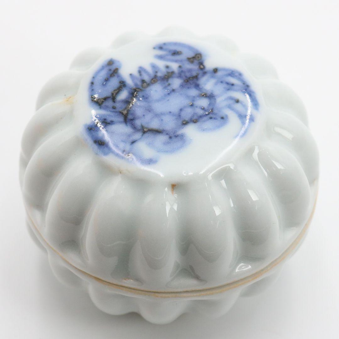 須田菁華作 呉須蟹絵香合 染付 茶道具 共箱 AY339 NT2