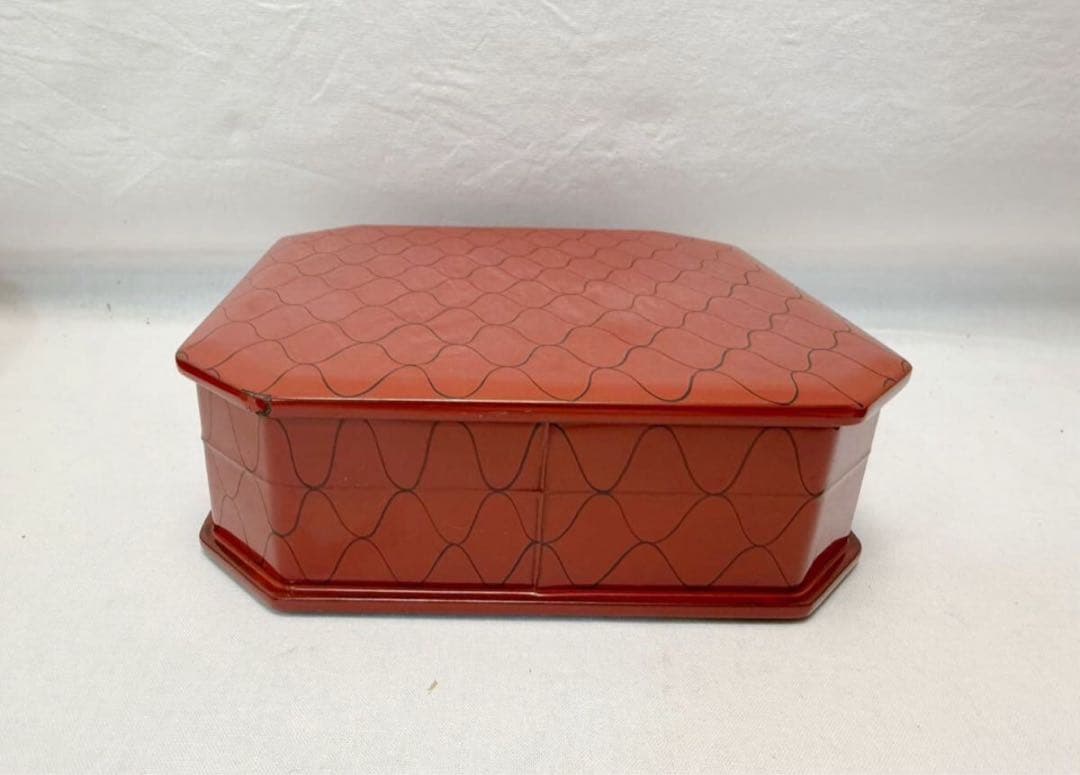 懐石道具 塗師 宗春作 木製 朱塗網目蒔絵 5段縁高重 銘々蓋付き 共箱