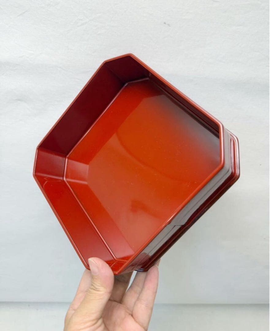 懐石道具 塗師 宗春作 木製 朱塗網目蒔絵 5段縁高重 銘々蓋付き 共箱