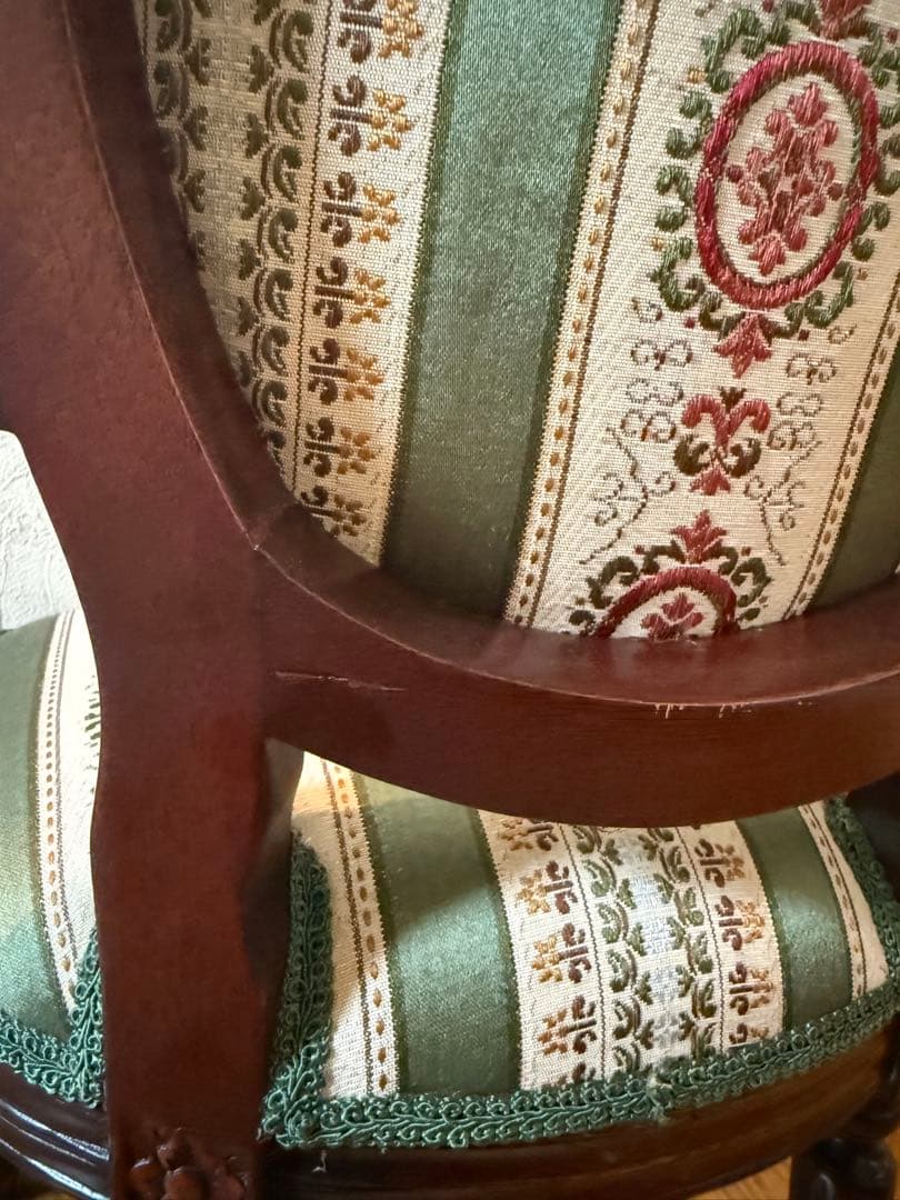 ドールチェア クラシックアームチェア 木製 ストライプ柄 ミニチュアチェア