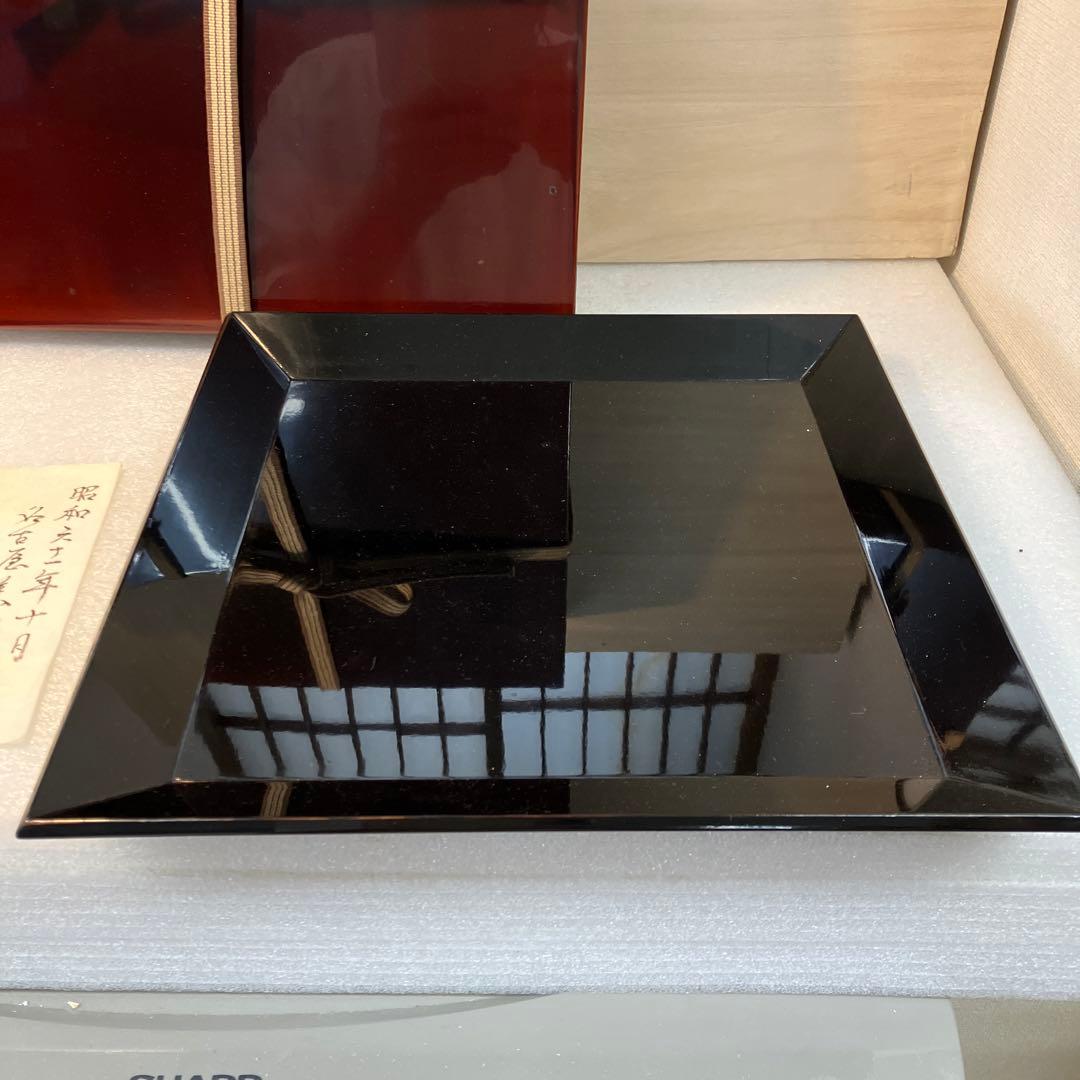 茶道具 盆 漆器 黒塗 盆 漆塗り共箱 N6KOB