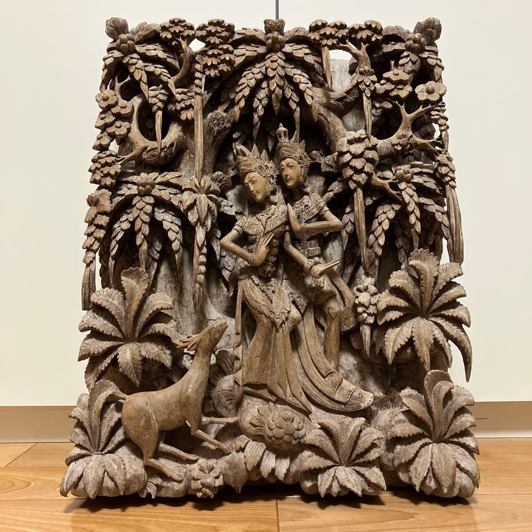 インドネシア 透し彫り ヴィンテージ レリーフ 壁掛け バリ彫刻 木彫