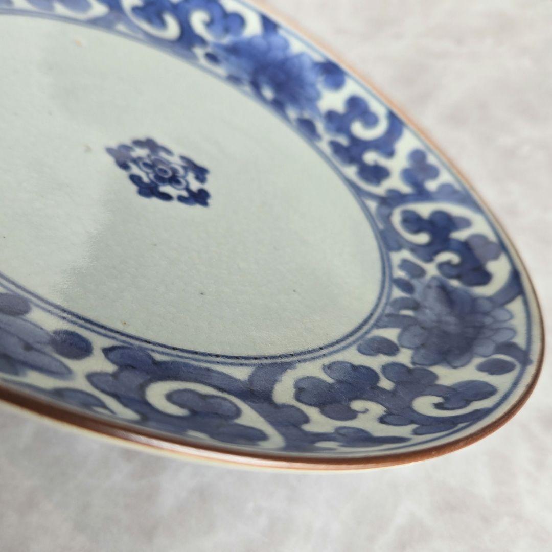 古伊万里 染付 七寸皿 江戸時代 花唐草 五弁花 骨董 金