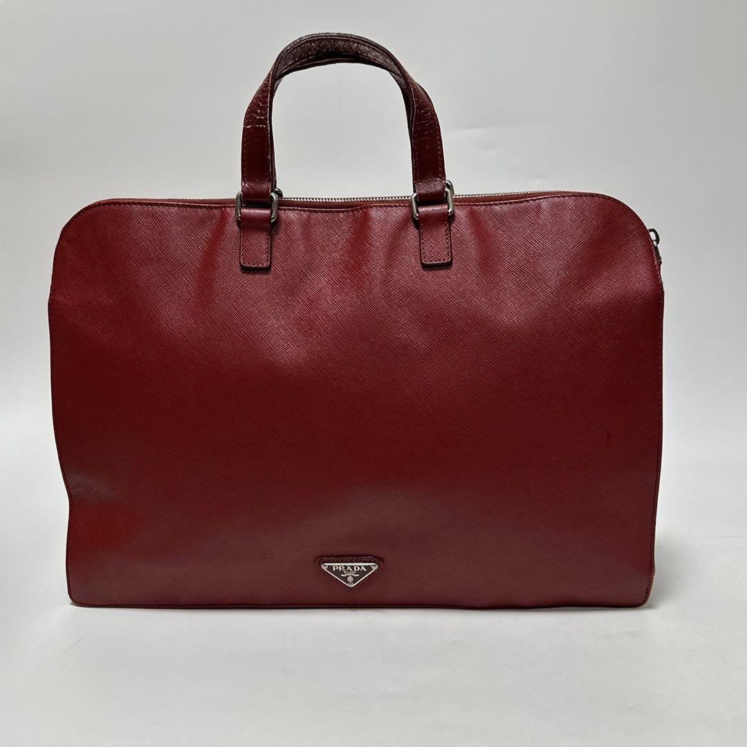 t44 プラダ　三角ロゴ　サフィアーノレザー　ブリーフケース　ハンドバッグ.