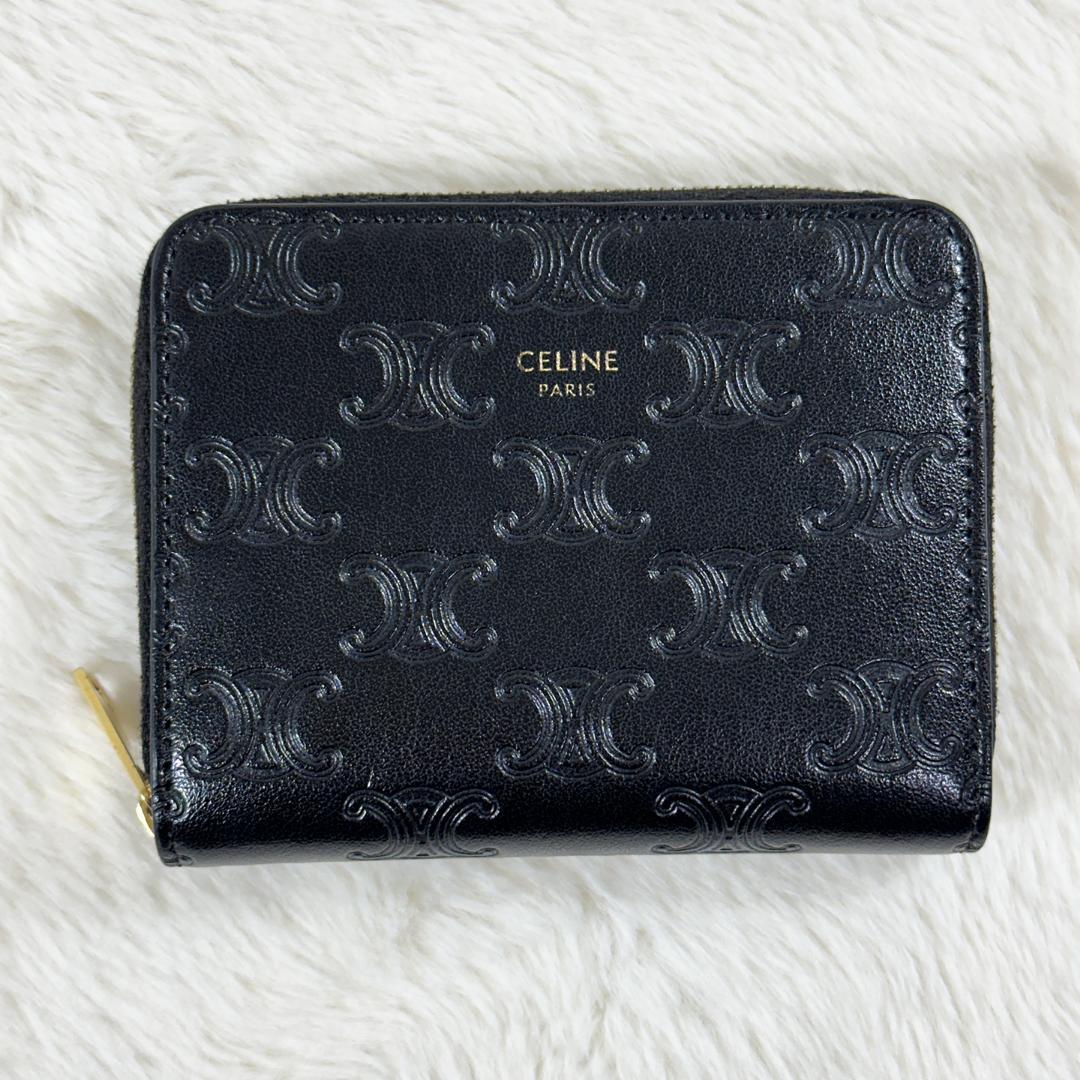CELINE ケース トリオンフ レザー 黒 型押し 箱付き