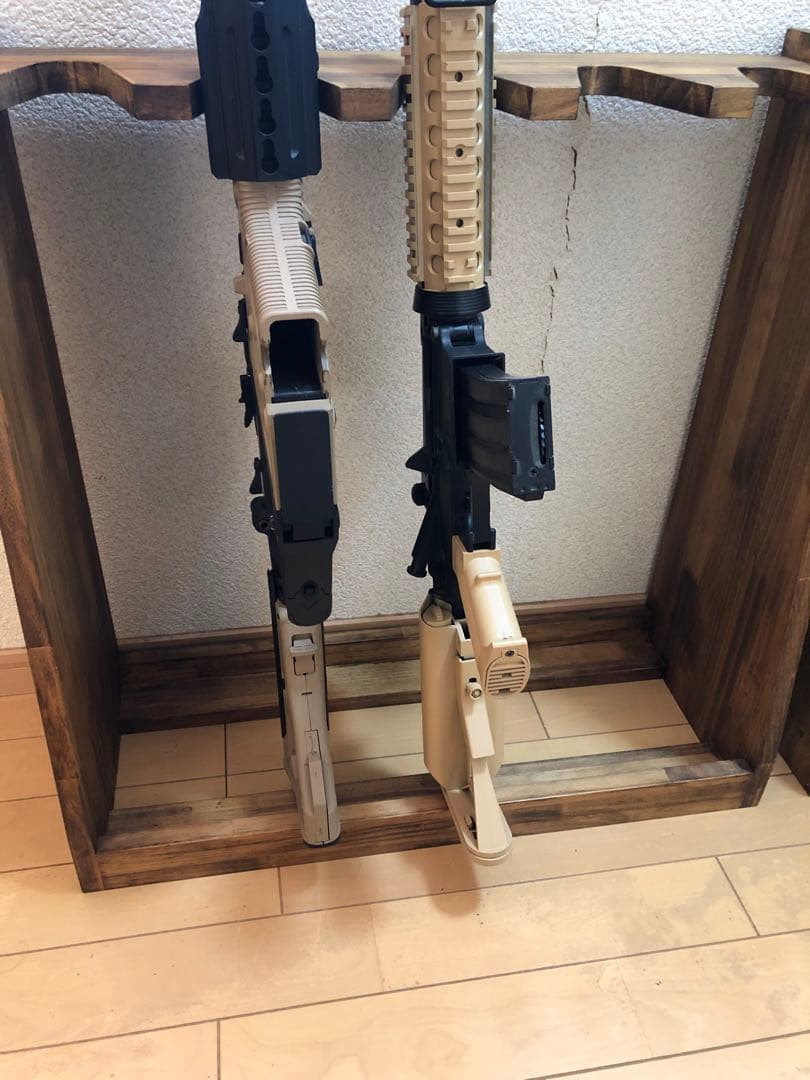ガンラック　ハンドガン・ライフル銃用収納　木製ライフルスタンド2点セット