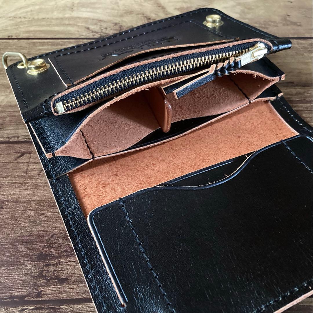 【たか】ミドルトラッカーウォレット3層 茶芯ブラック【お札を折らずに収納】