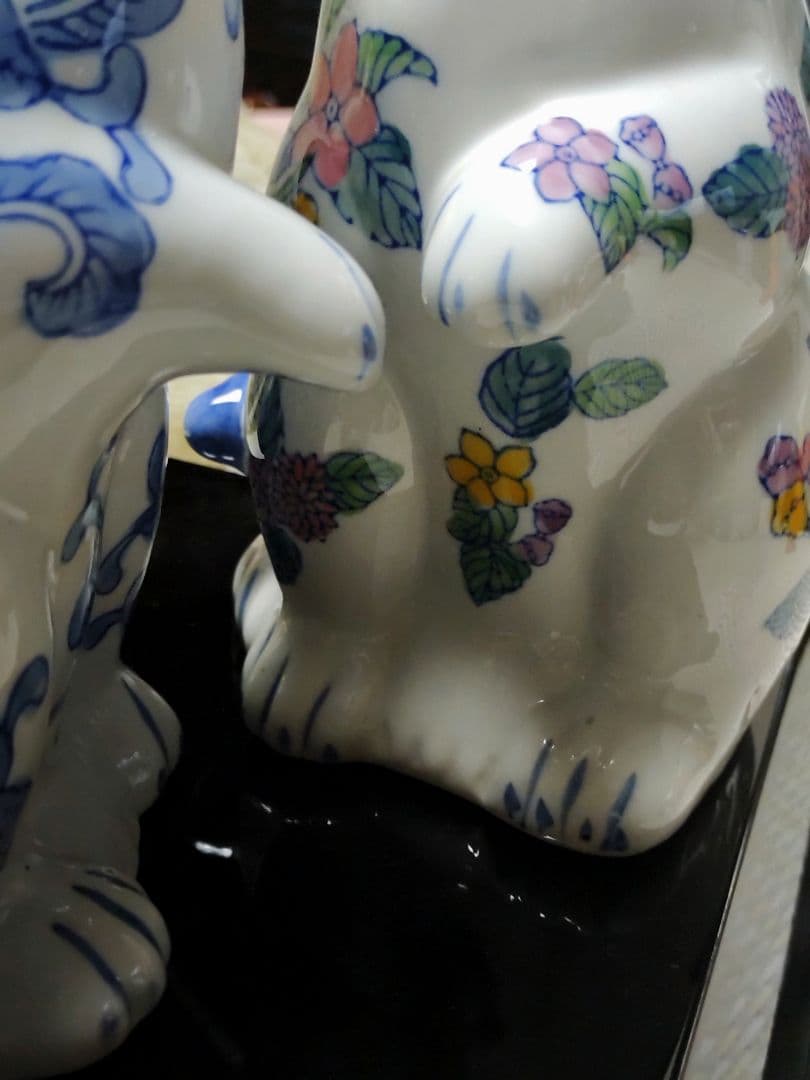 千客万来　開運招福　招き猫ペア　陶器　インテリア置物　縁起物