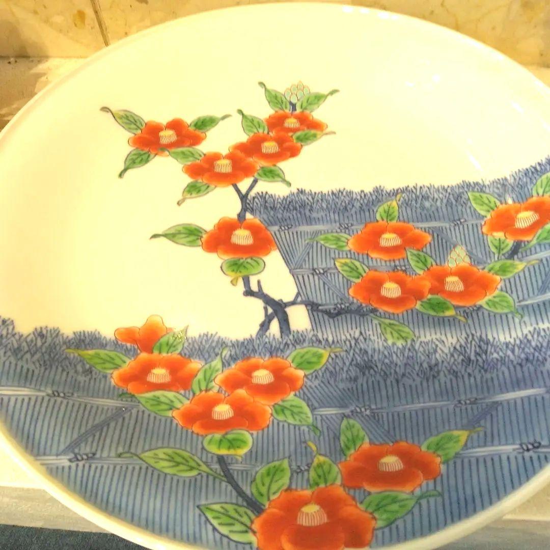 13代今泉今右衛門 色鍋島柴垣椿絵額皿 人間国宝 大皿