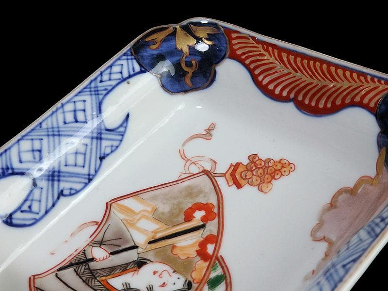 古伊万里 色絵 青海波にお福さんの図 角皿 2客 C084AS-DAa - メルカリ