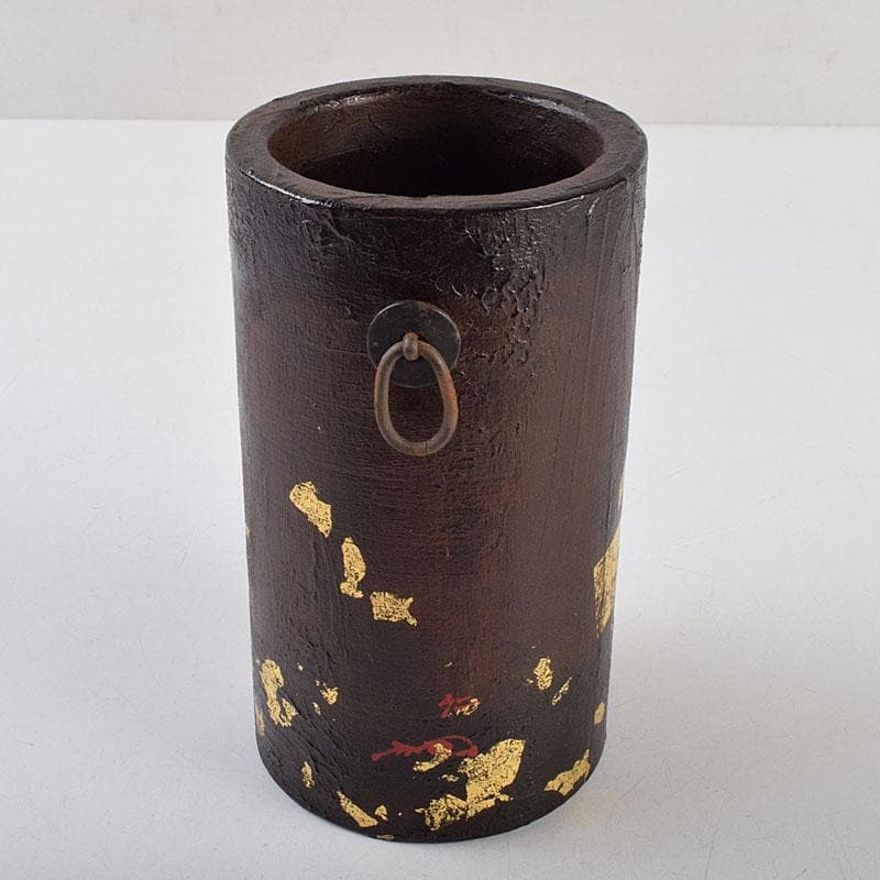 茶道具 漆芸家 難波仁斎作 金蒔絵 花入 掛花入 共箱