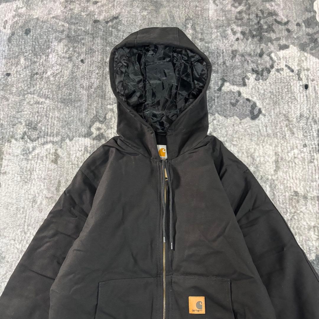 Carhartt フーディ Mサイズ キルティング レザーロゴ リワーク Y2K