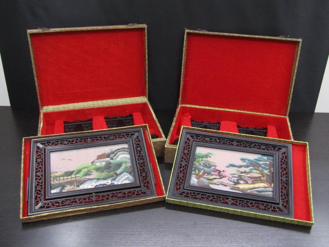 未使用長期保管品】中国伝統工芸品 蘇州刺繍 2個セット 未使用長期保管