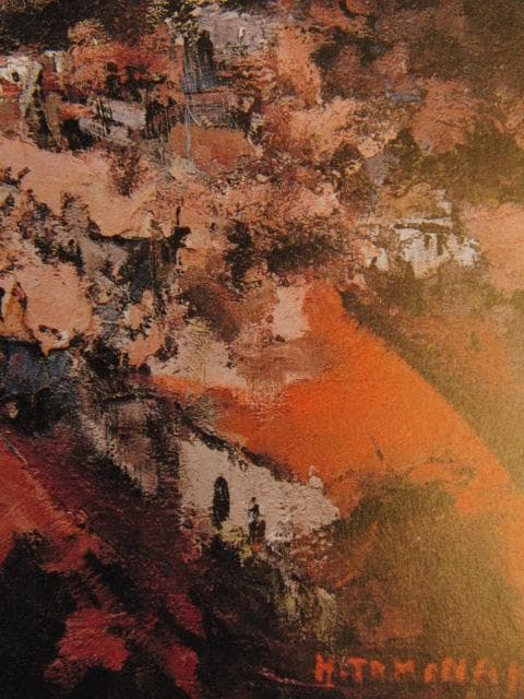 友成晴雄、山間の町、希少な額装用画集より、新品高級額装付、状態良好