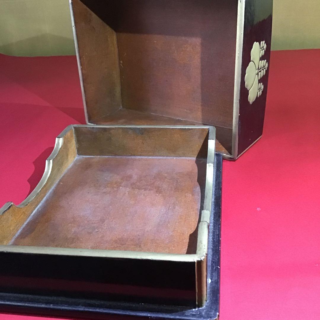 金泥高盛　五七の桐家紋　漆塗　明治期　　　za-1