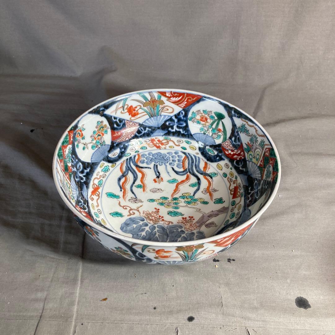 【古伊万里文】古伊万里の伝統　日本名窯　有田古伊万里文　染錦四方丸紋桐絵　大深鉢