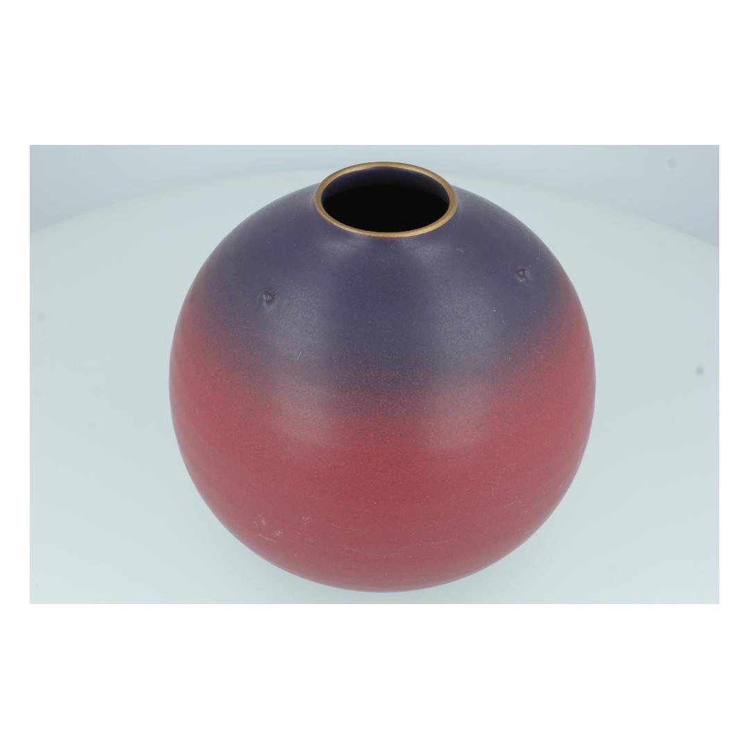 グラデーション陶器 花瓶 紫×赤 丸型 モダンインテリア オブジェ