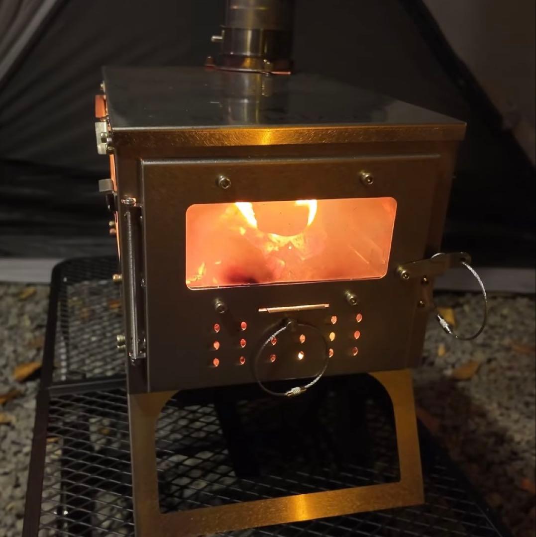 Wind travel薪ストーブ折りたたみ3面ガラス窓 ステンレス製