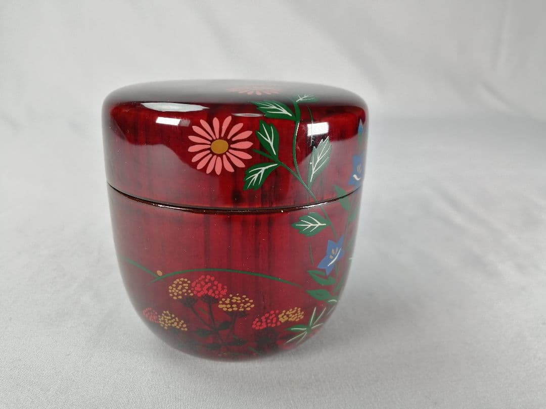 茶事具】一峰作 即中斎好色絵秋草蒔絵溜大棗 棗298