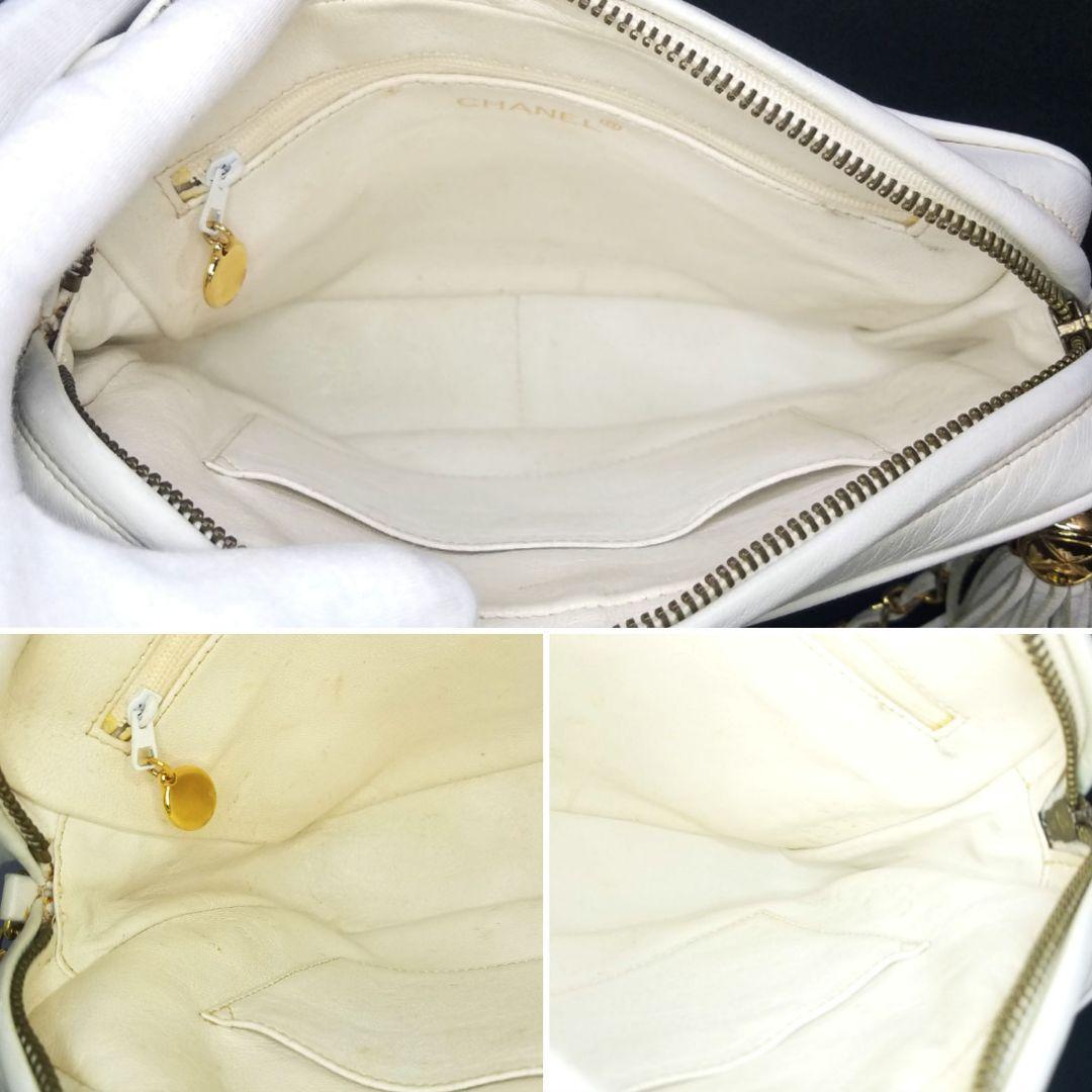 シャネル チェーン ショルダーバッグ フリンジ キルティング オフホワイト系