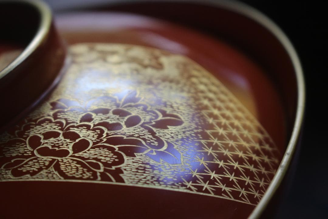 時代逸品！上質朱漆に極上花文沈金の大椀2点（検漆器輪島塗沈金椀雑煮椀