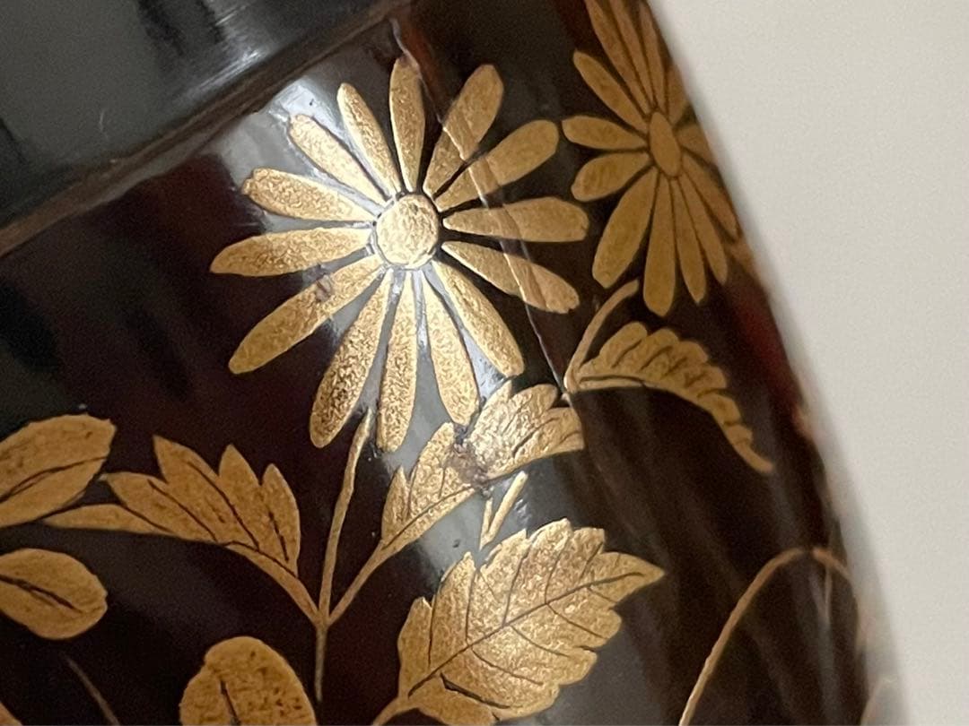 骨董 アンティーク 蒔絵 菊 萩 花文様 棗 箱なし 古蒔絵 時代蒔絵 秋草