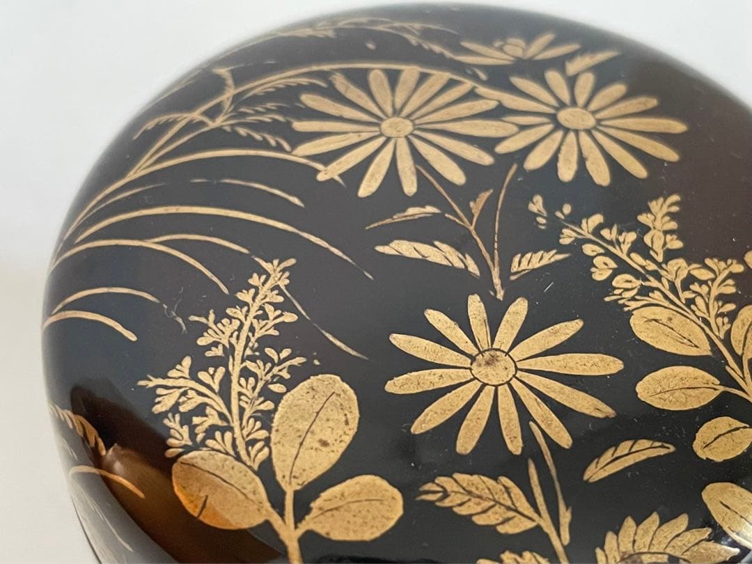 骨董 アンティーク 蒔絵 菊 萩 花文様 棗 箱なし 古蒔絵 時代蒔絵 秋草