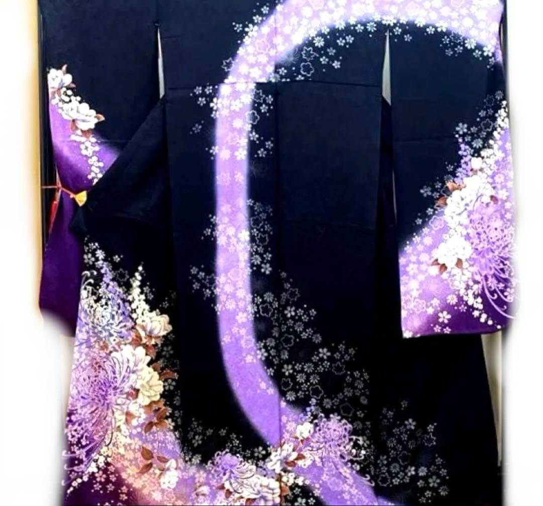 どんぐりコロコロ様専用❣️美品 正絹振袖 ブラック 紫系 成人式